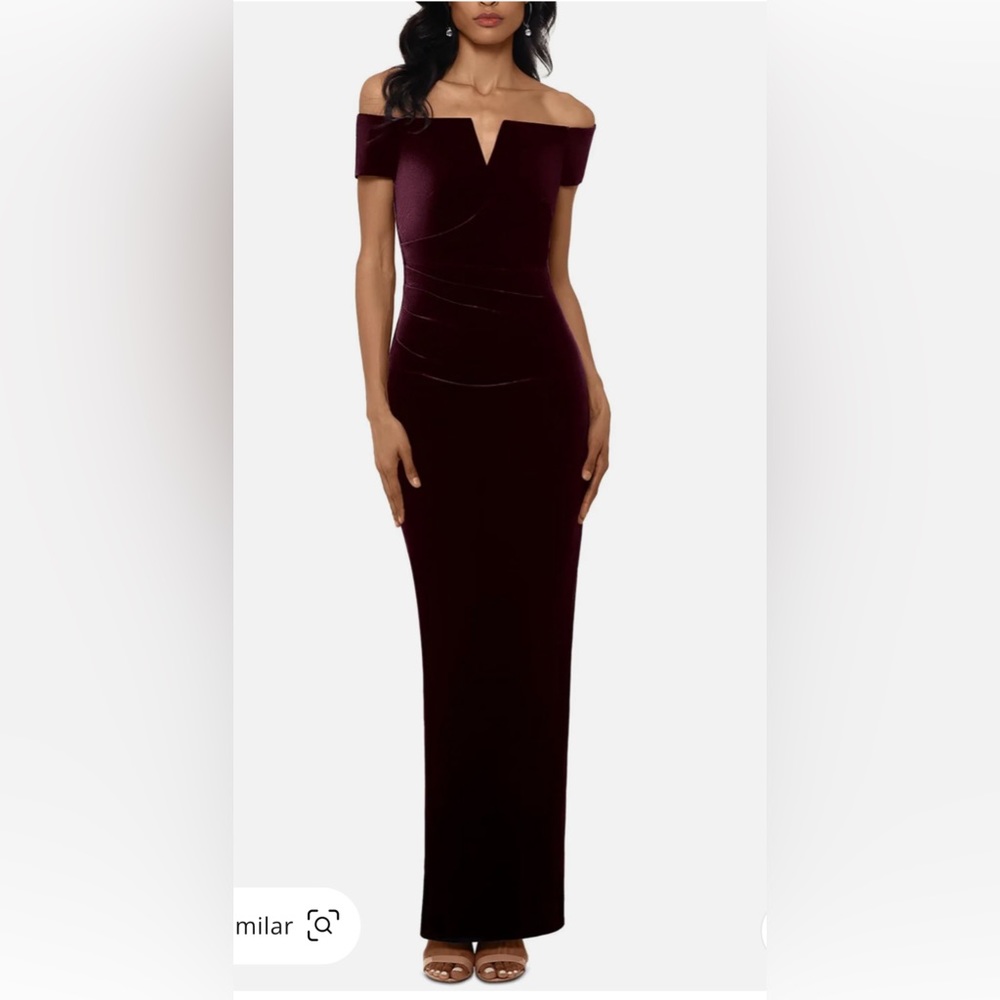 Xscape Burgundy Velvet Formal Dress